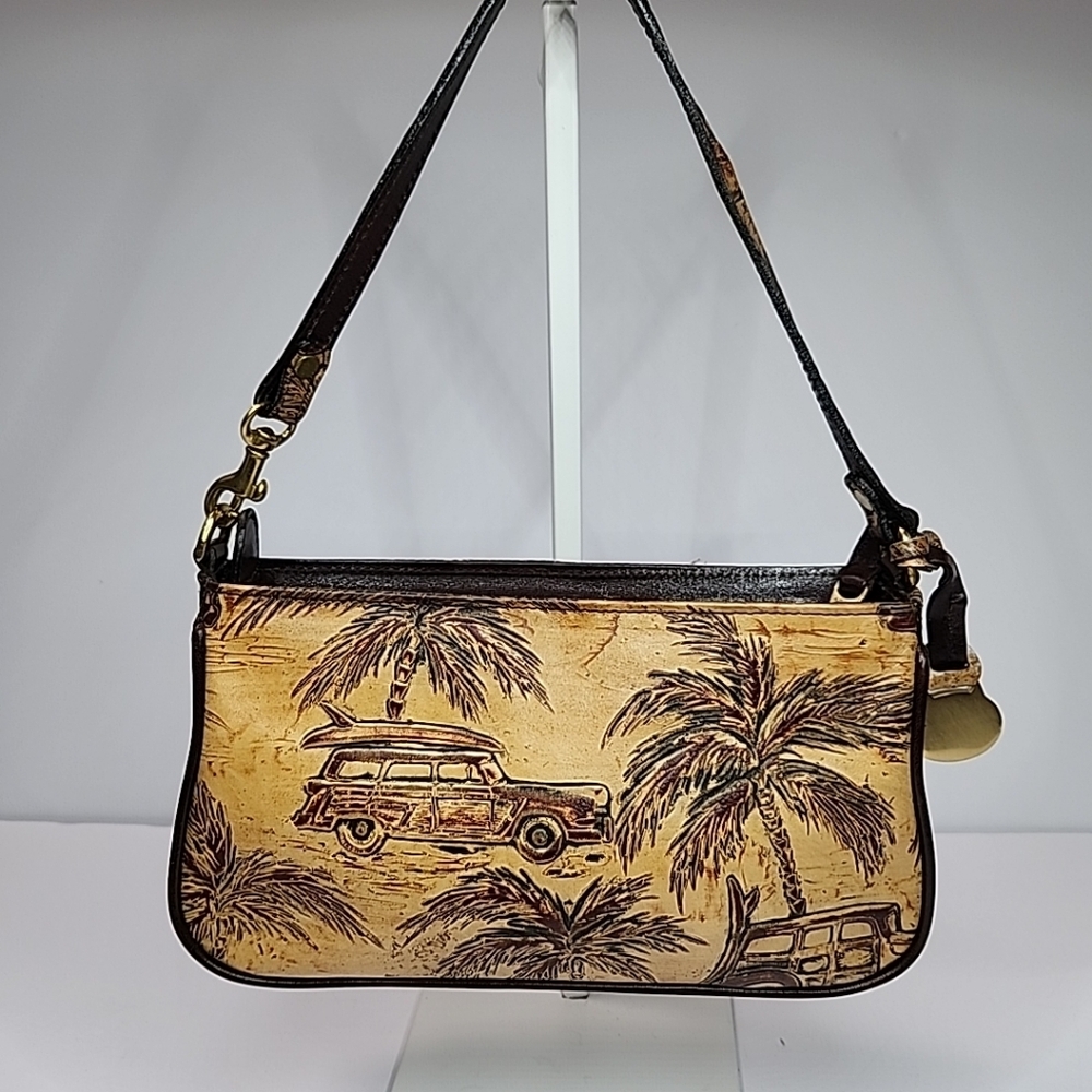 Brahmin Emma Copa Cabana Woody Car Leather Handbag Chocolate Brown Small RARE